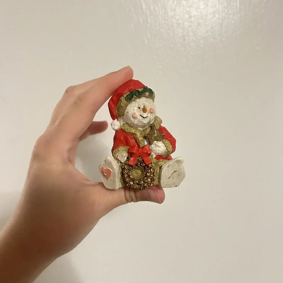 Handmade Other - Small Resin Snowman Figurine Blue Scarf Mittens Penguin Tree Bag Heart 1998